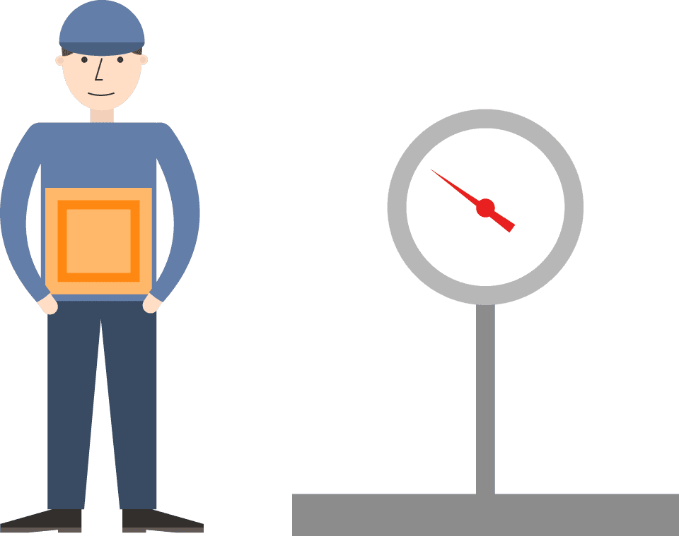 minimal flat delivery shipping icon featuring a delivery person with a package and scale