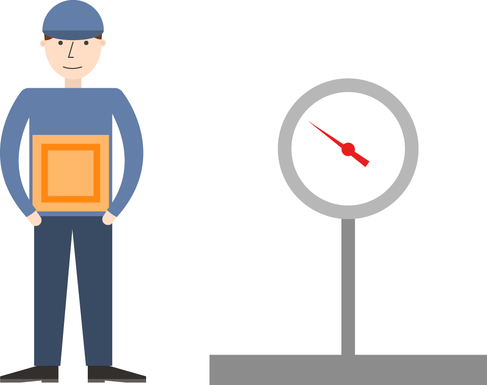 minimal flat delivery shipping icon featuring a delivery person with a package and scale