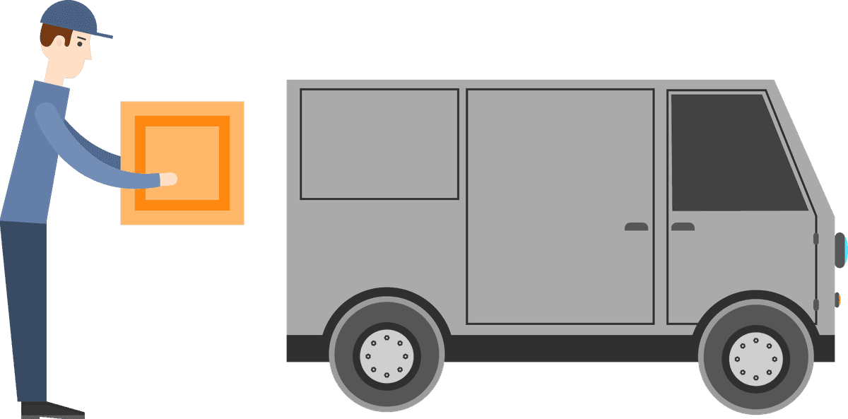 minimal flat delivery shipping icon with delivery person and van for logistics