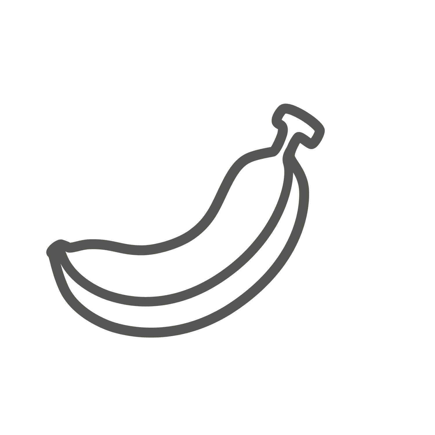 minimal gray fruit fill icon representing a banana for healthy lifestyle and nutrition apps