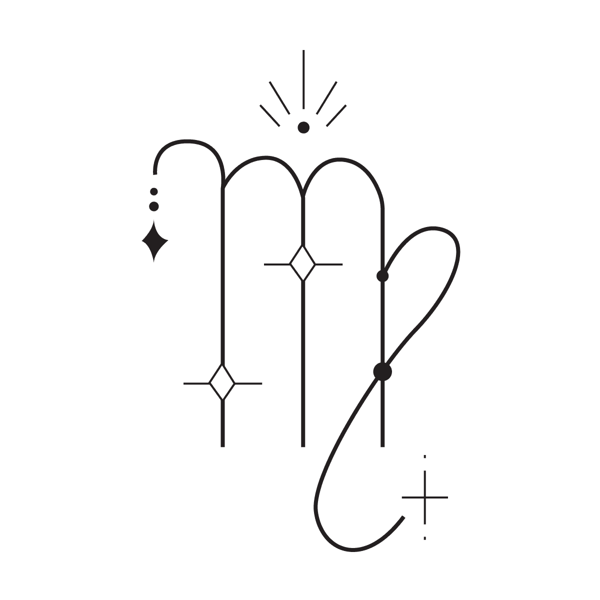 minimalist zodiac sign tattoo art in elegant line style featuring intricate decorative elements