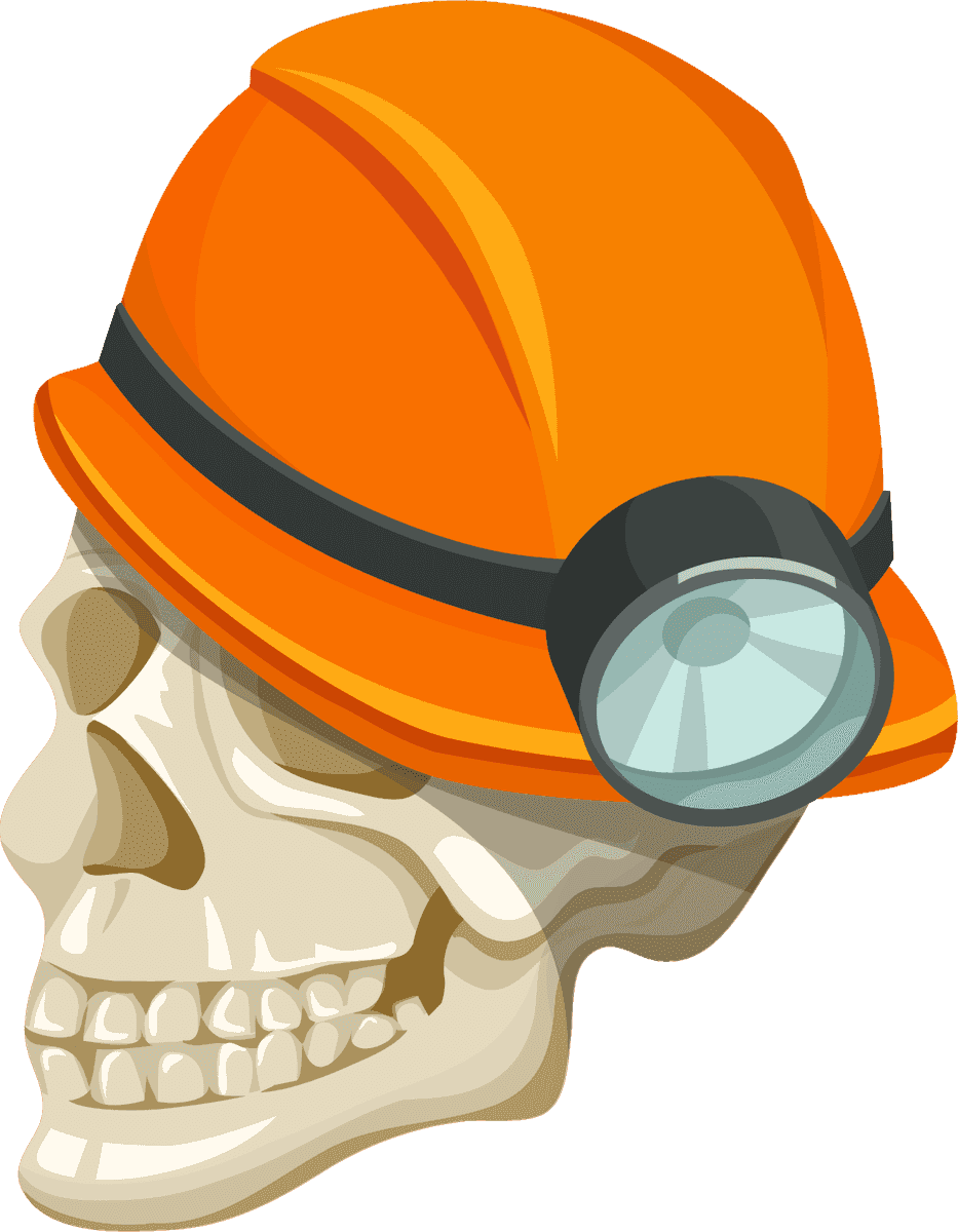 mining game isometric elements collection with unique skull character and accessories