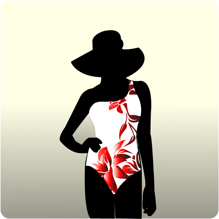 stylish beachwear model serves silhouette vector with floral patterns and hat for summer fashion