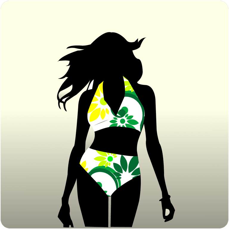 elegant model serves silhouette vector with floral bikini for beachwear promotions