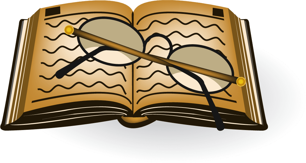 modern icons objects set featuring an open book and glasses for educational purposes