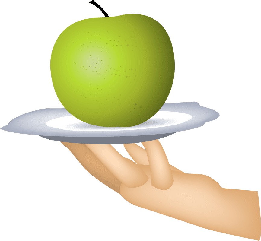 modern icons objects set showcasing a hand holding a green apple on a plate