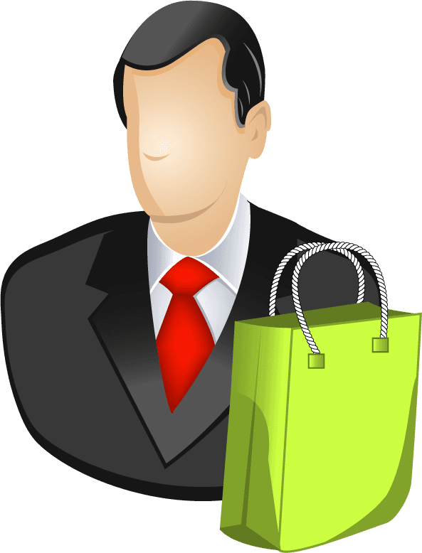 modern icons objects set for shopping enthusiasts and retail professionals featuring a businessman with a shopping bag