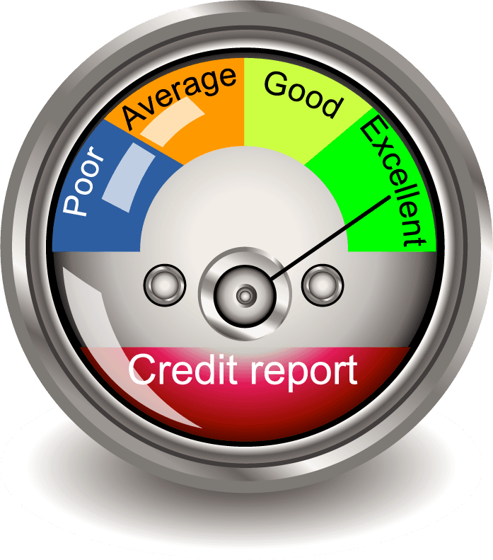 modern icons objects set for financial assessment gauge with credit report indicator