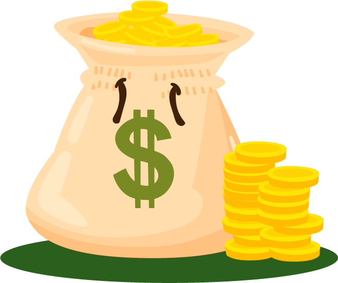 money bags with coins: cheerful savings icon for finance apps and budgeting tools