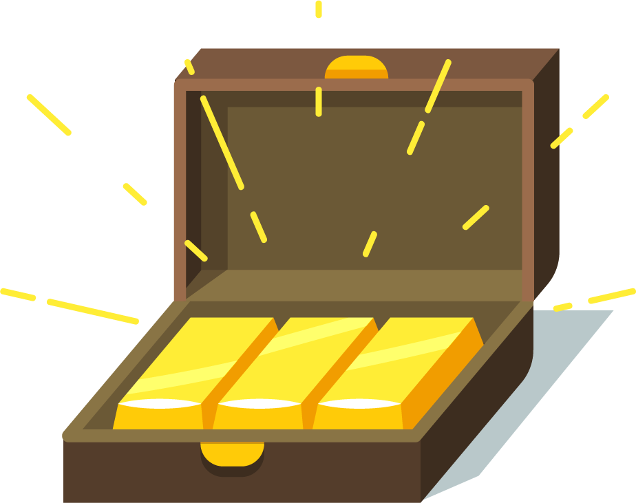 simple money piles and coins in a glowing treasure chest for financial illustration