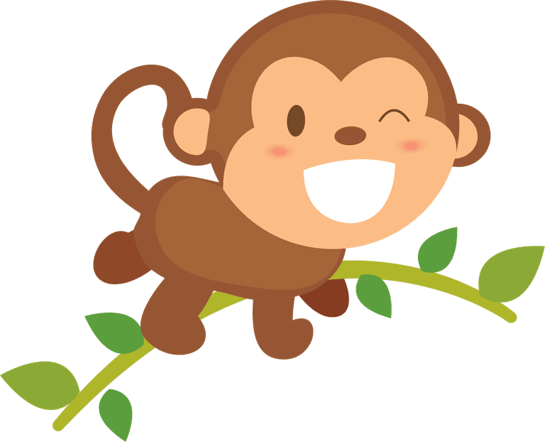 funny monkey cartoons jumping with joy on a playful branch for children's art