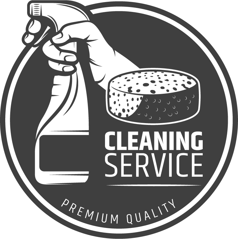 monochrome cleaning service logo with spray bottle and premium quality touch