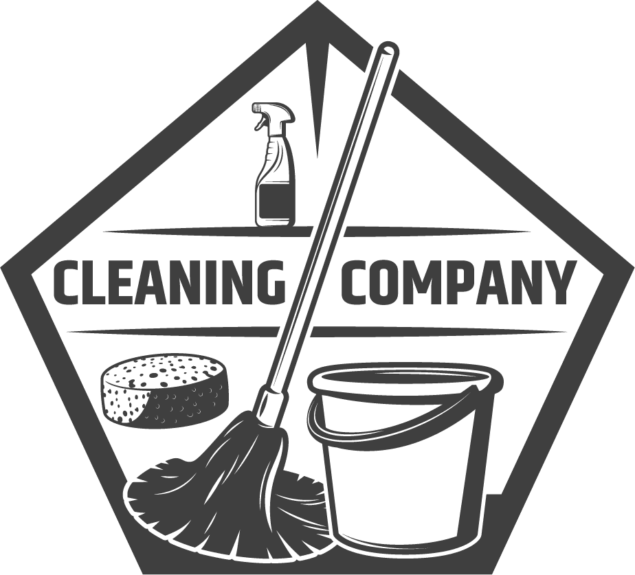 monochrome cleaning service logo featuring essential tools for a spotless home environment