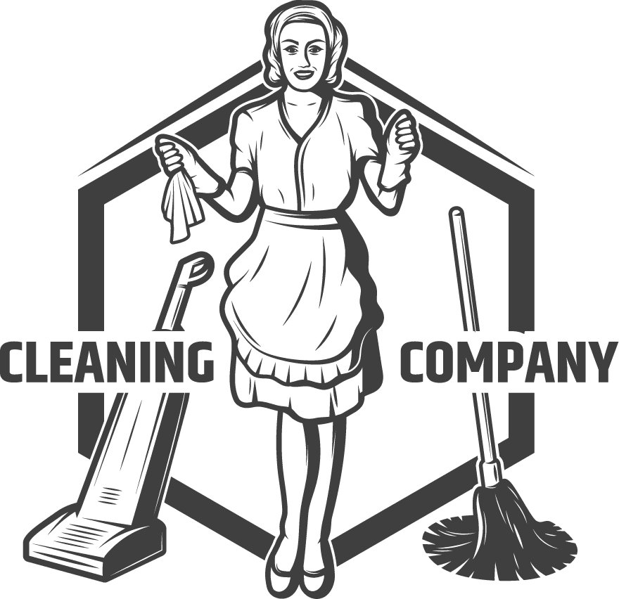 monochrome cleaning service logo with professional maid and modern detail