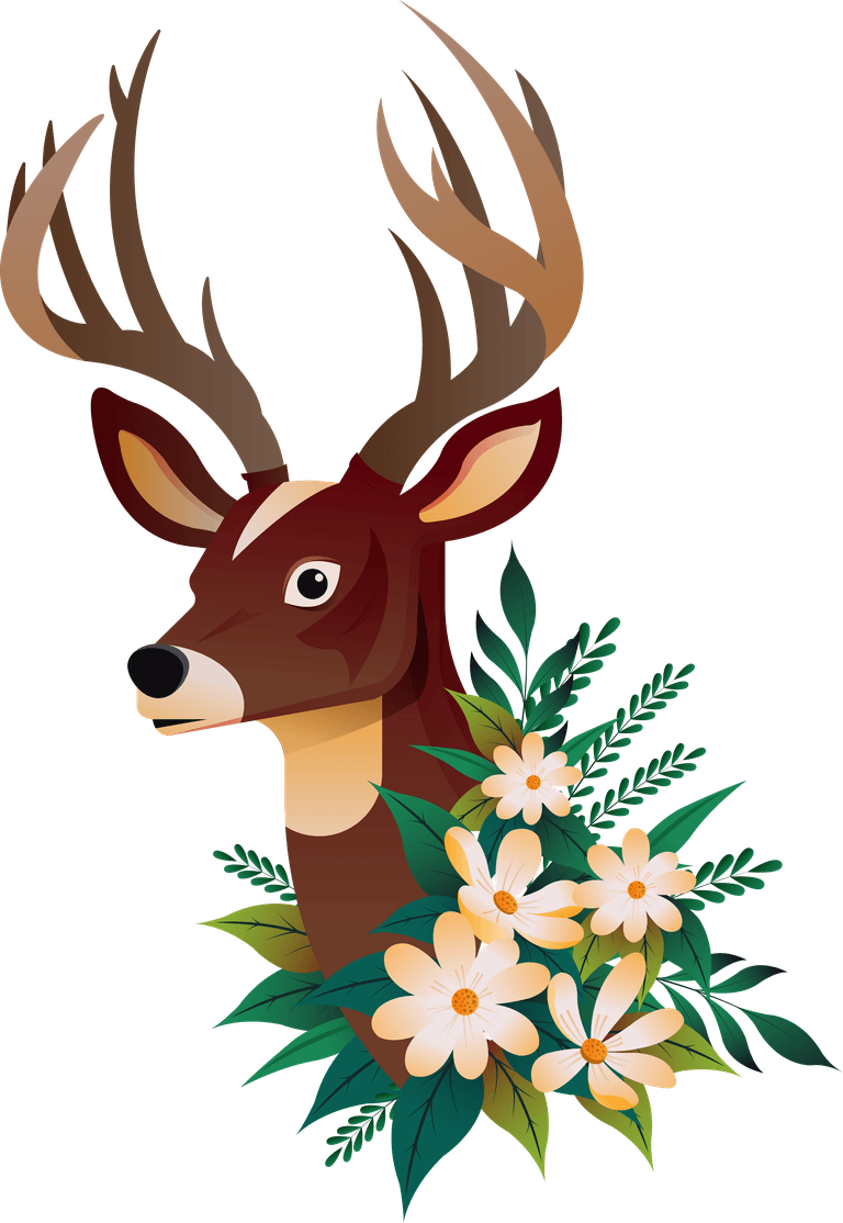 moose animals icons head sketch flowers decor
