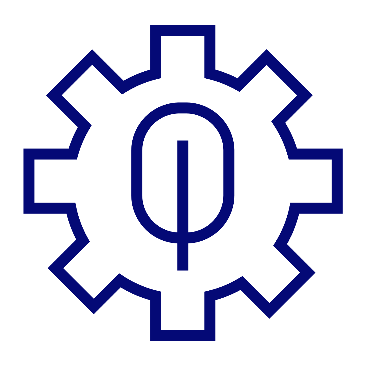 mechanical gear outline icon with internal p symbol representing power and performance settings