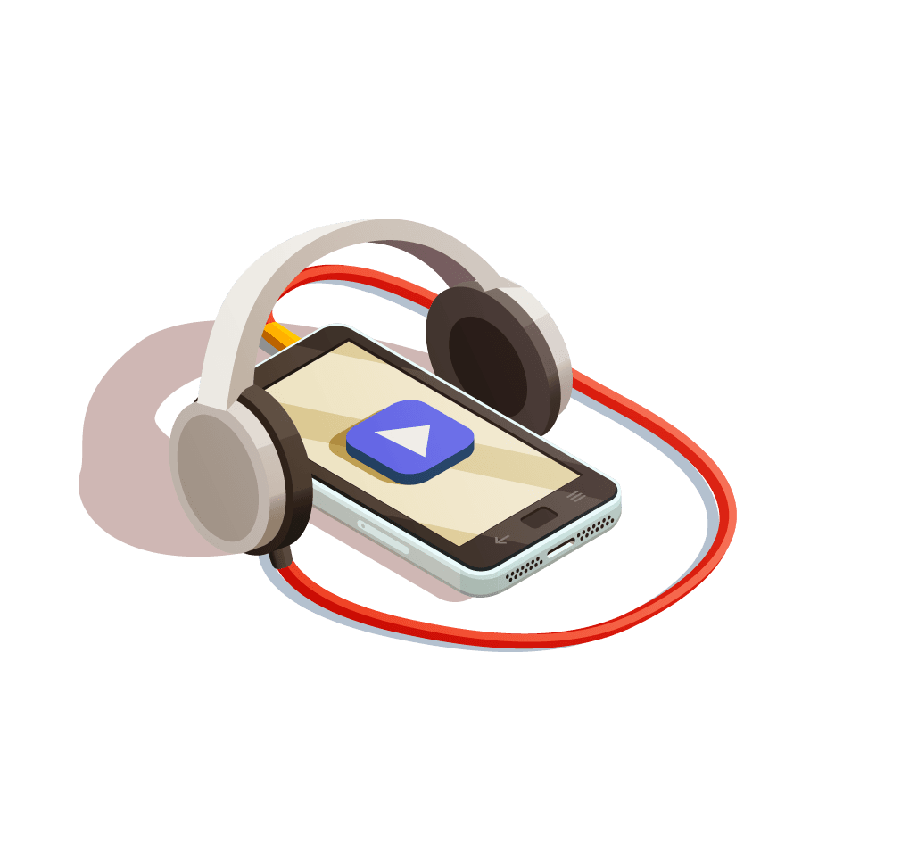 museum artifacts isometric collection featuring mobile devices and headphone elements for modern audio experiences