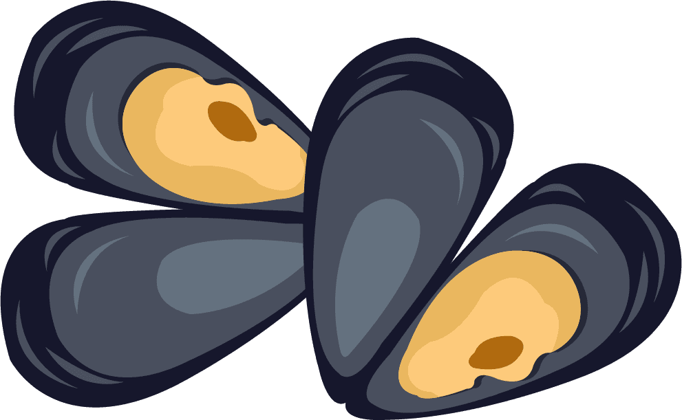 mussel seafood background fish oyster shrimp crab shells icons