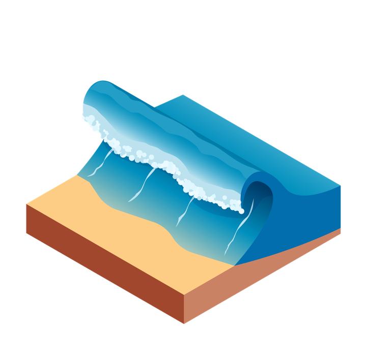 isometric natural disaster illustration of ocean wave crashing onto the shore