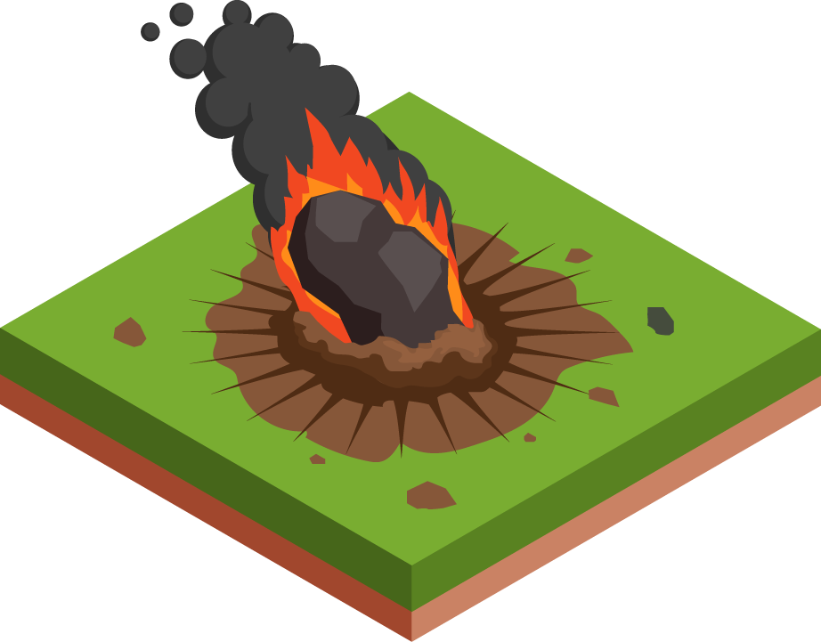 isometric natural disaster illustration showing an erupting volcano on vibrant terrain