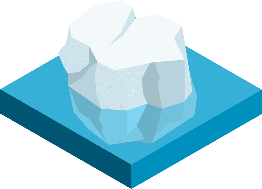 isometric natural disaster illustration featuring an iceberg on a blue platform