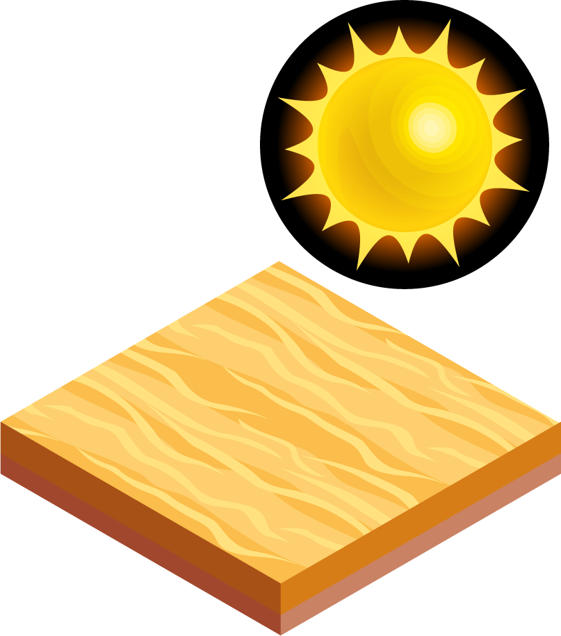 isometric natural disaster illustration showcasing a sun over a wooden platform for educational use