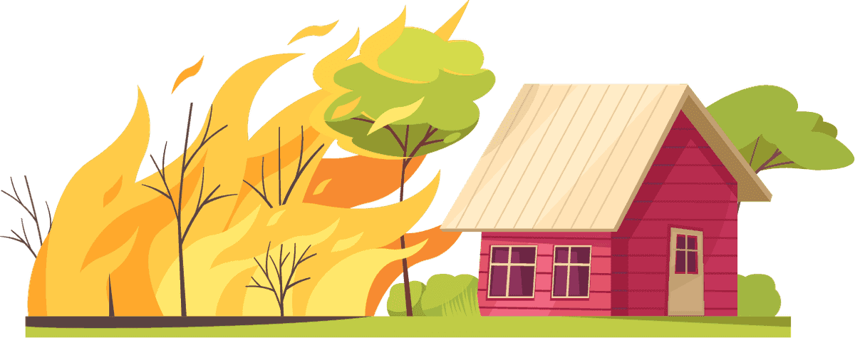 flat natural disasters illustration depicting wildfire impact on residential areas