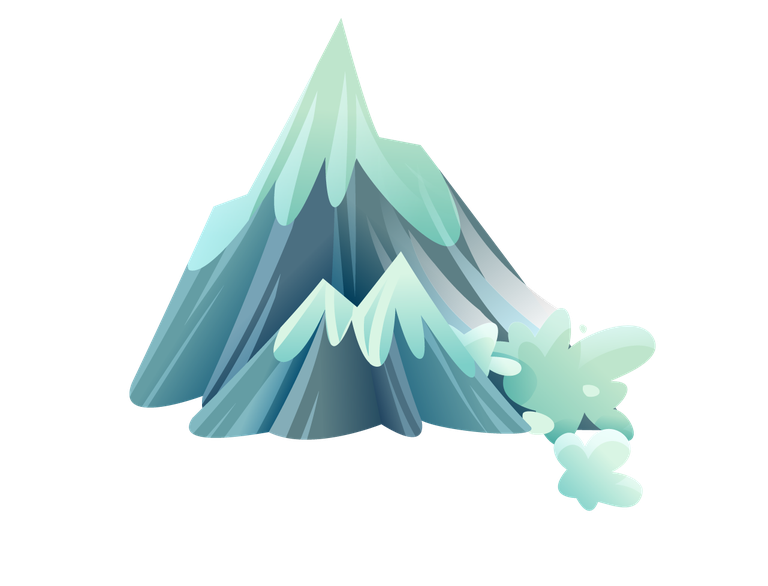 natural disasters cartoon icons depicting volcanic eruptions and mountain landscapes for educational use