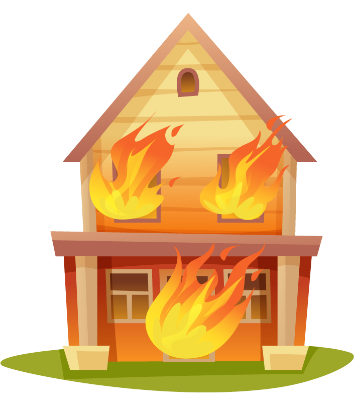 natural disasters cartoon icons depicting a house on fire for educational purposes