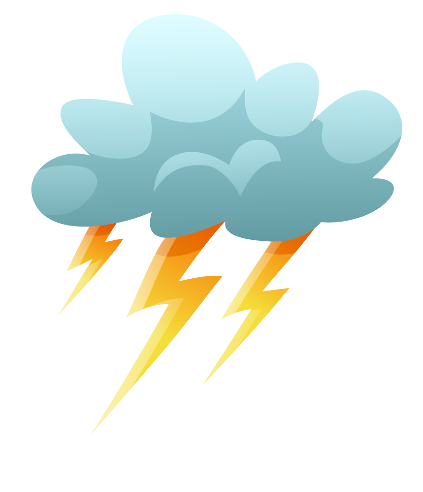 natural disasters cartoon icons depicting thunderstorms with clouds and lightning bolts