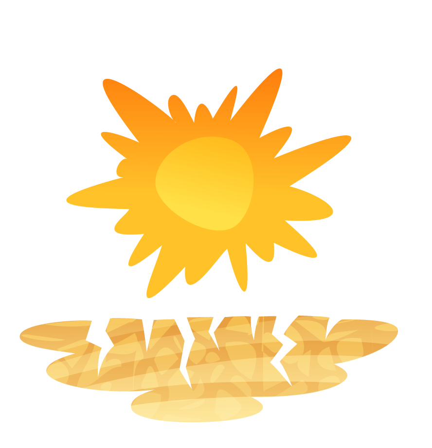natural disasters cartoon icons featuring sun and water elements for educational purposes