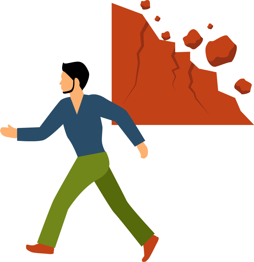 natural disasters escape images illustrating a person fleeing from a landslide scenario