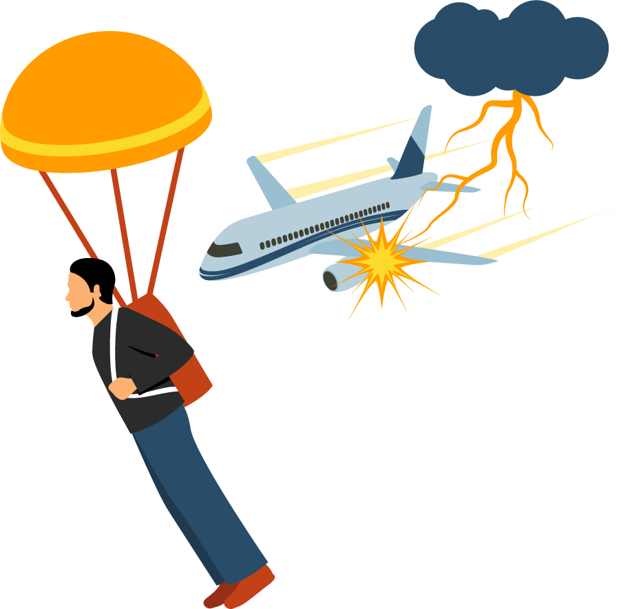 natural disasters escape images depicting a man parachuting from a plane in stormy weather