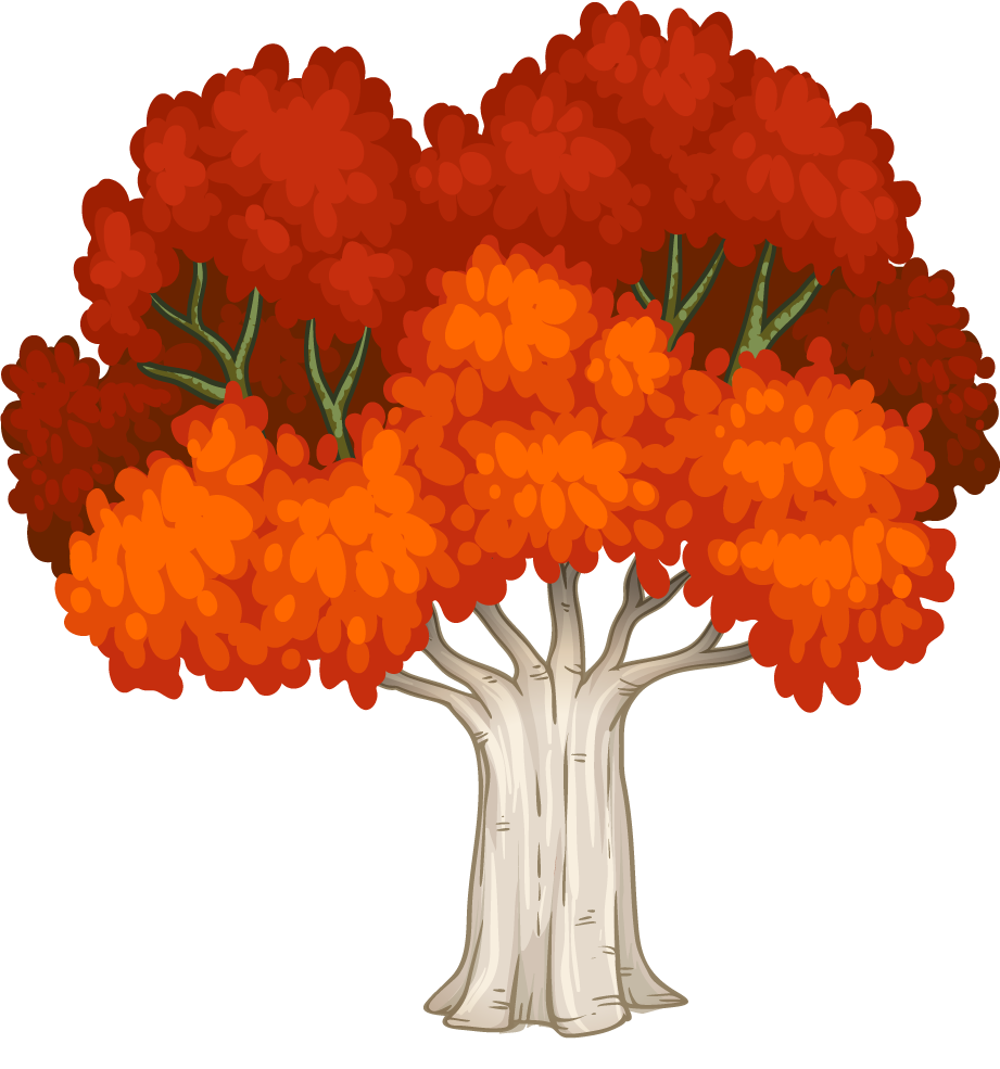 isolated forest trees illustration with vibrant autumn colors and detailed foliage