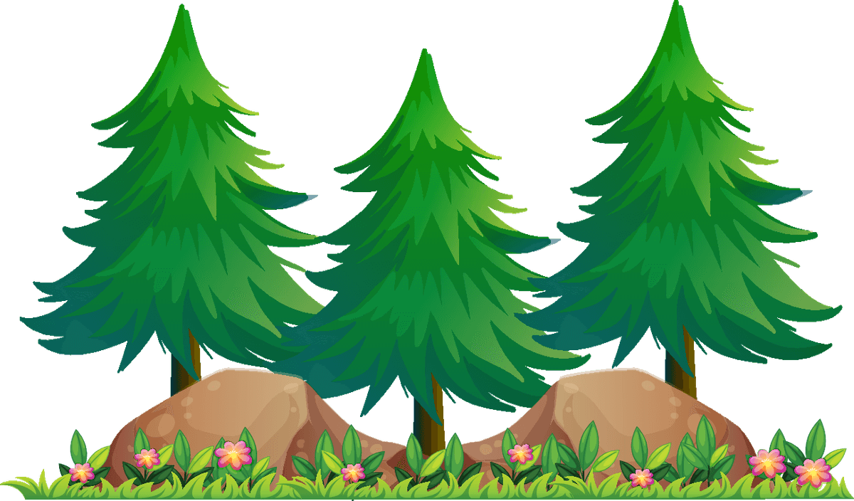 isolated forest trees illustration with vibrant colors and detailed floral accents