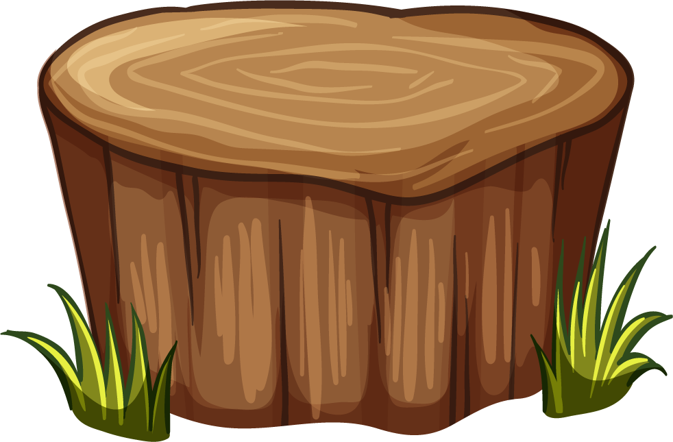 isolated forest trees illustration featuring a wooden stump with grass accents