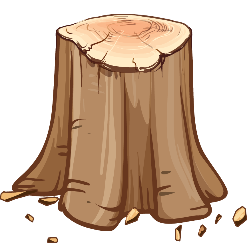 isolated forest trees illustration featuring a detailed wood stump for nature-themed projects