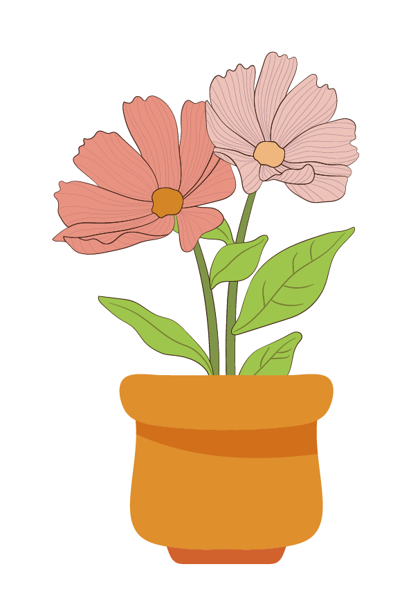 nature stickers colored flat pots sketch