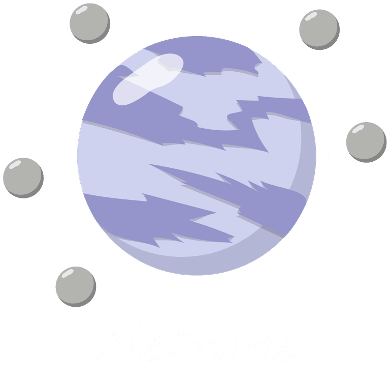 neptune solar system vector with stylized planet and orbiting celestial bodies