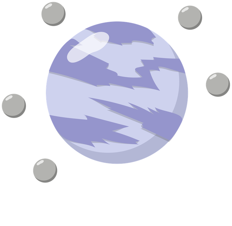 neptune solar system vector with stylized planet and orbiting celestial bodies