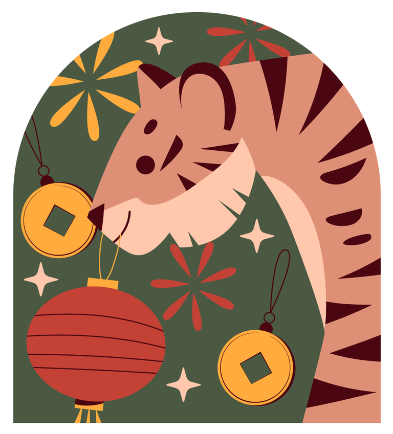 new year stickers collection animal featuring a playful tiger with festive decorations