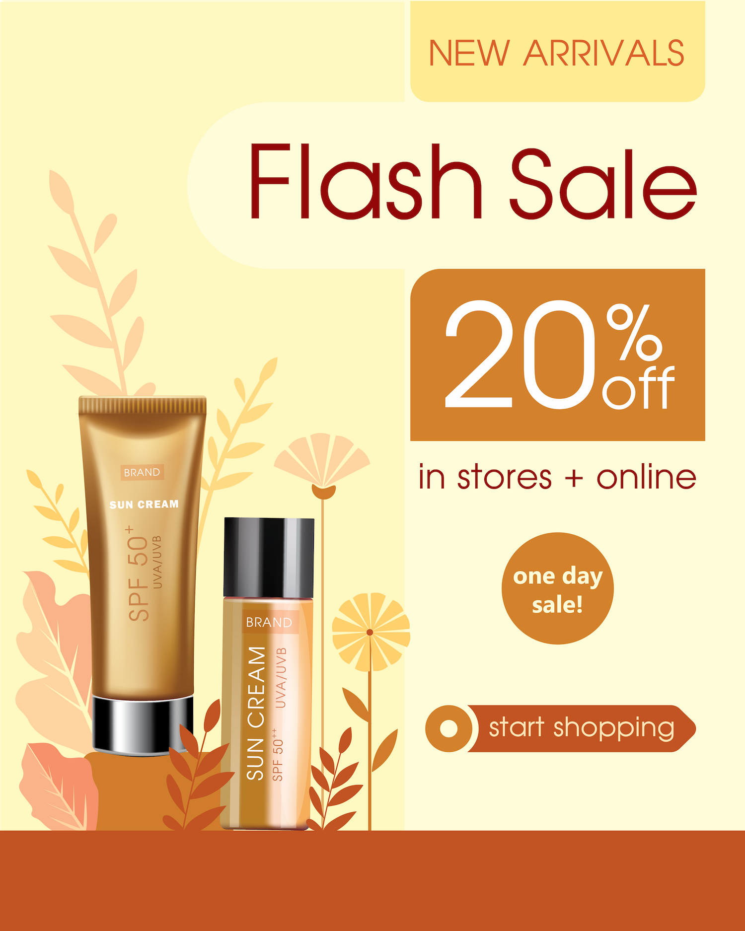 flat template sunscreen flash sale with percentage discount for marketing promotions online and in store