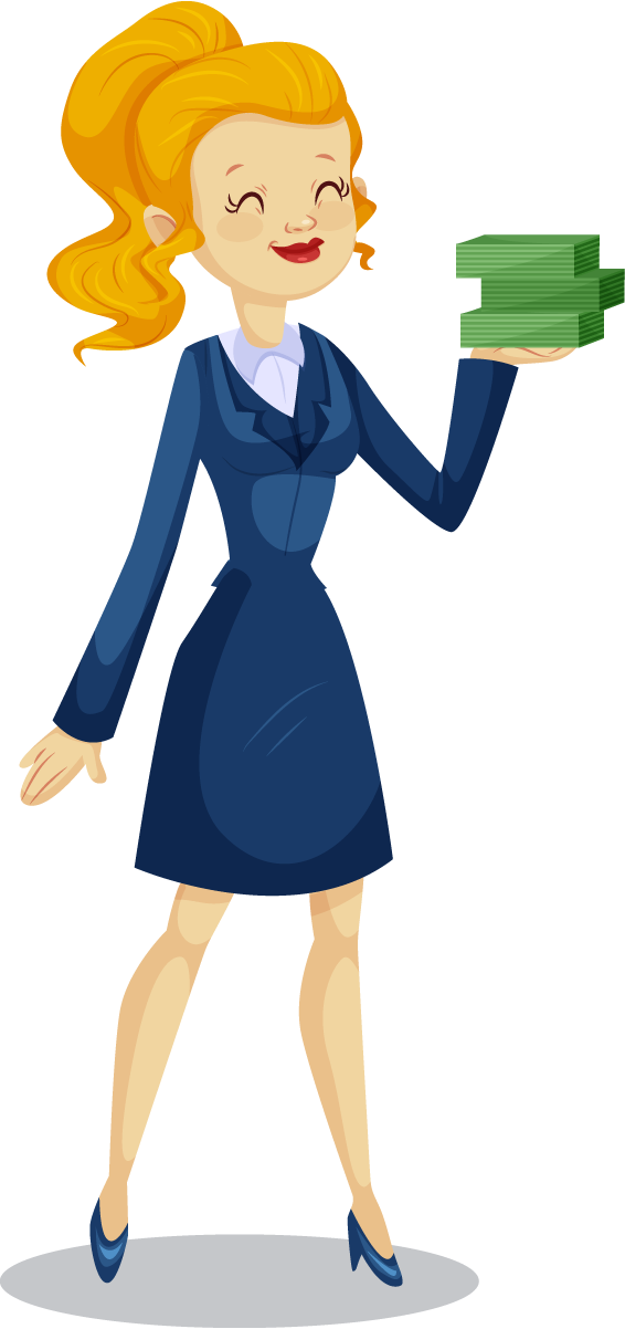 nice businesswoman doing different actions while holding cash with a cheerful attitude