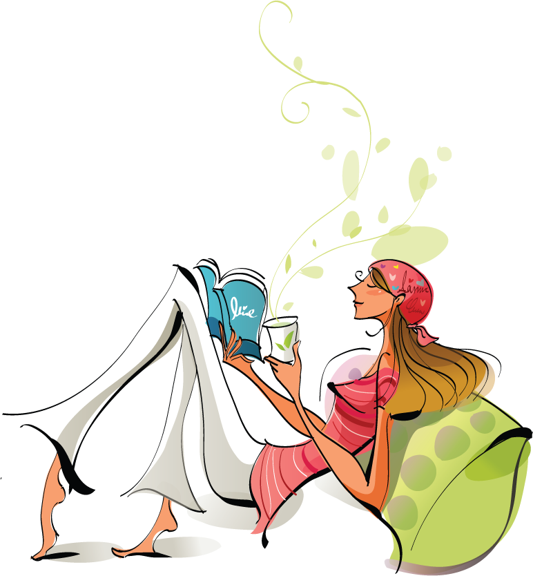 nice girls graphic sipping tea in a cozy and vibrant style for relaxation