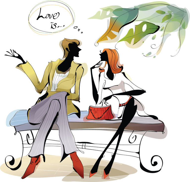 nice girls graphic illustration of stylish women having a conversation outdoors