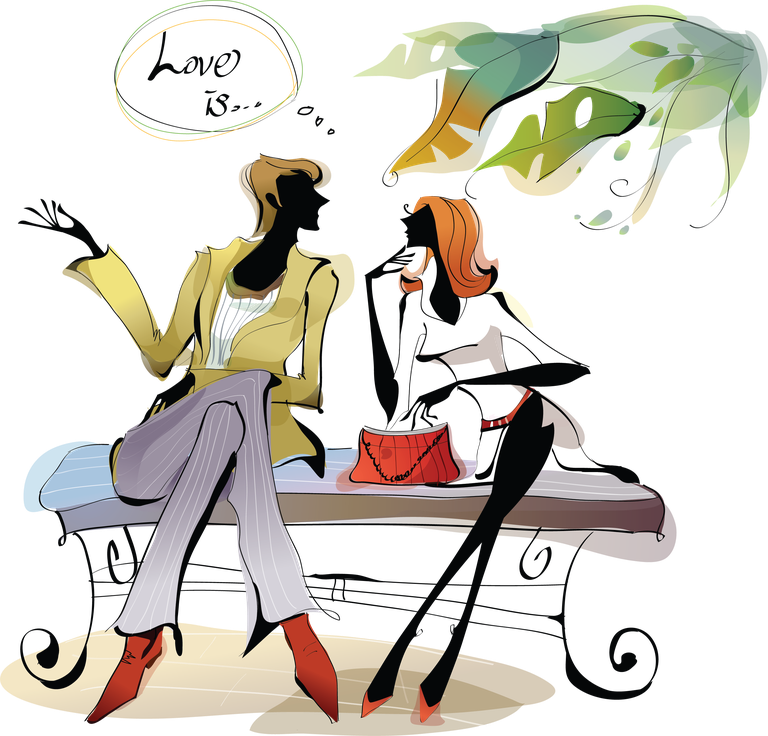 nice girls graphic illustration of stylish women having a conversation outdoors