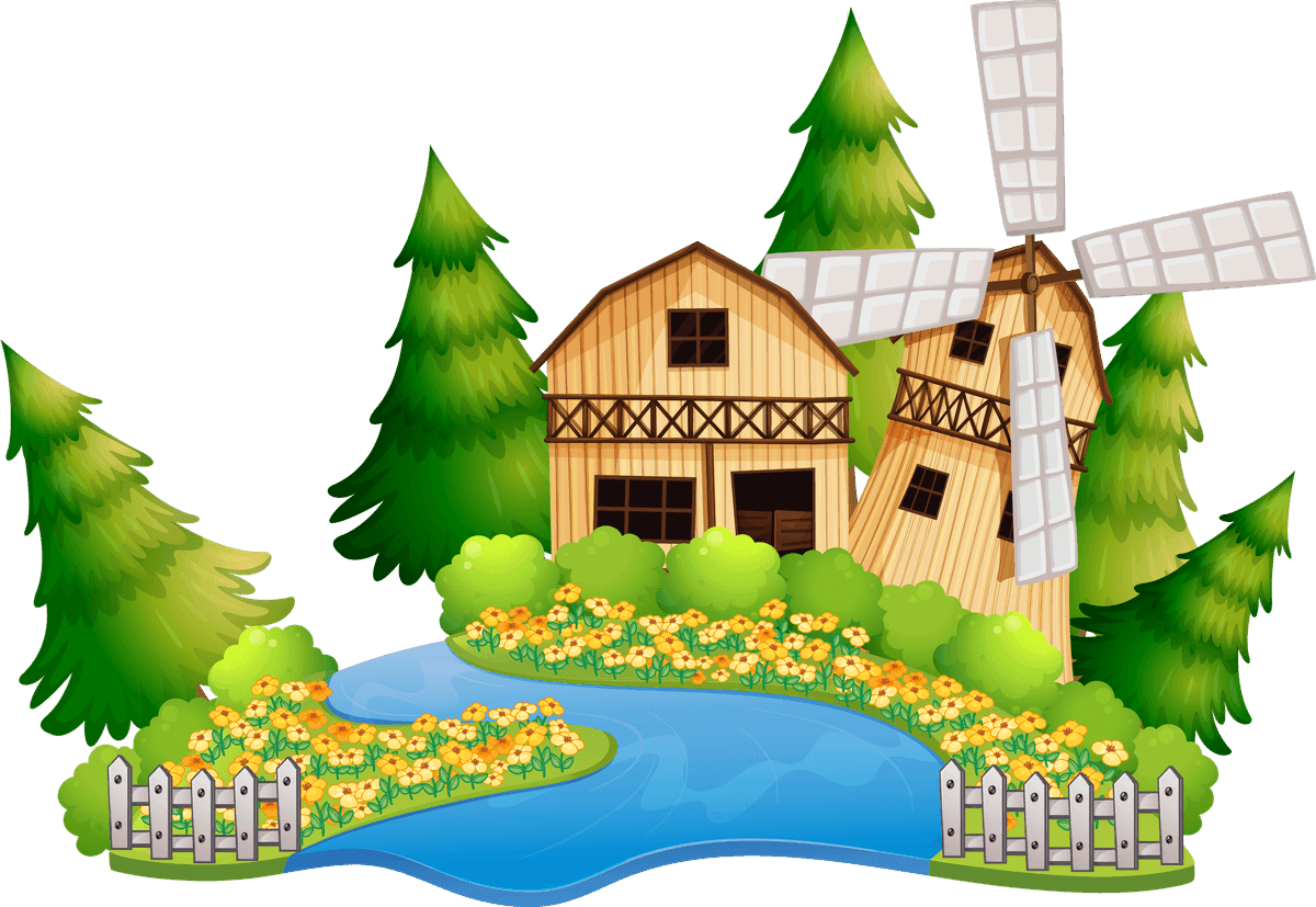 oasis set island nature with peaceful windmill and vibrant flower garden