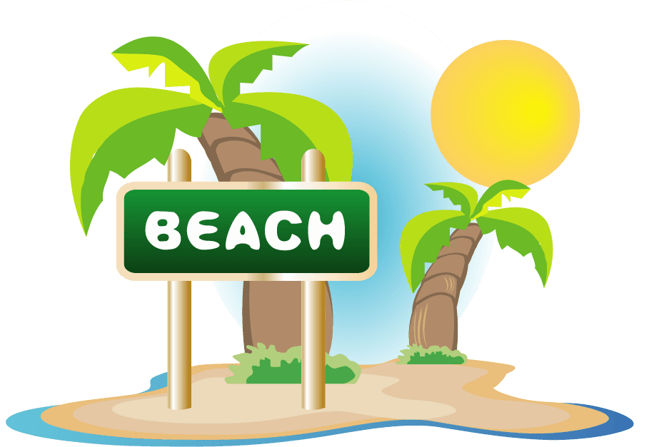 oasis summer icons featuring beach scenery with palm trees and bright sun