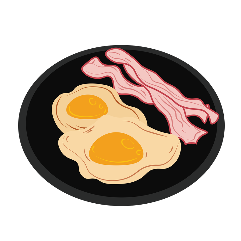 various colorful cute object illustration of a delicious breakfast plate with eggs and bacon