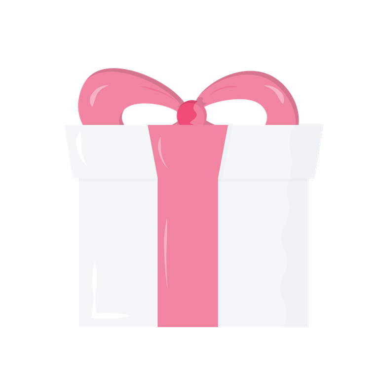 various colorful cute object illustration featuring a lovely gift box with pink ribbon